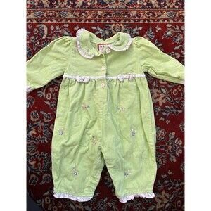 Vintage BABY TOGS Girl Romper Floral Spring Long Sleeve Green 6/9 M